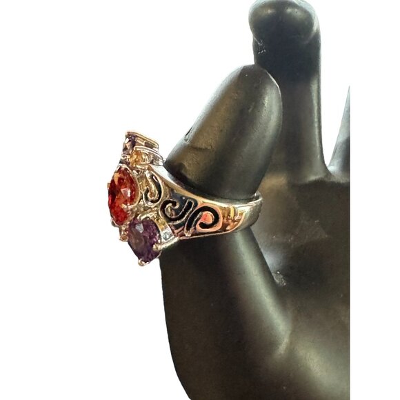 Silver Tone Womens Size 7  Costume Ruby Amethyst Gem Cluster Ring - Picture 10 of 15